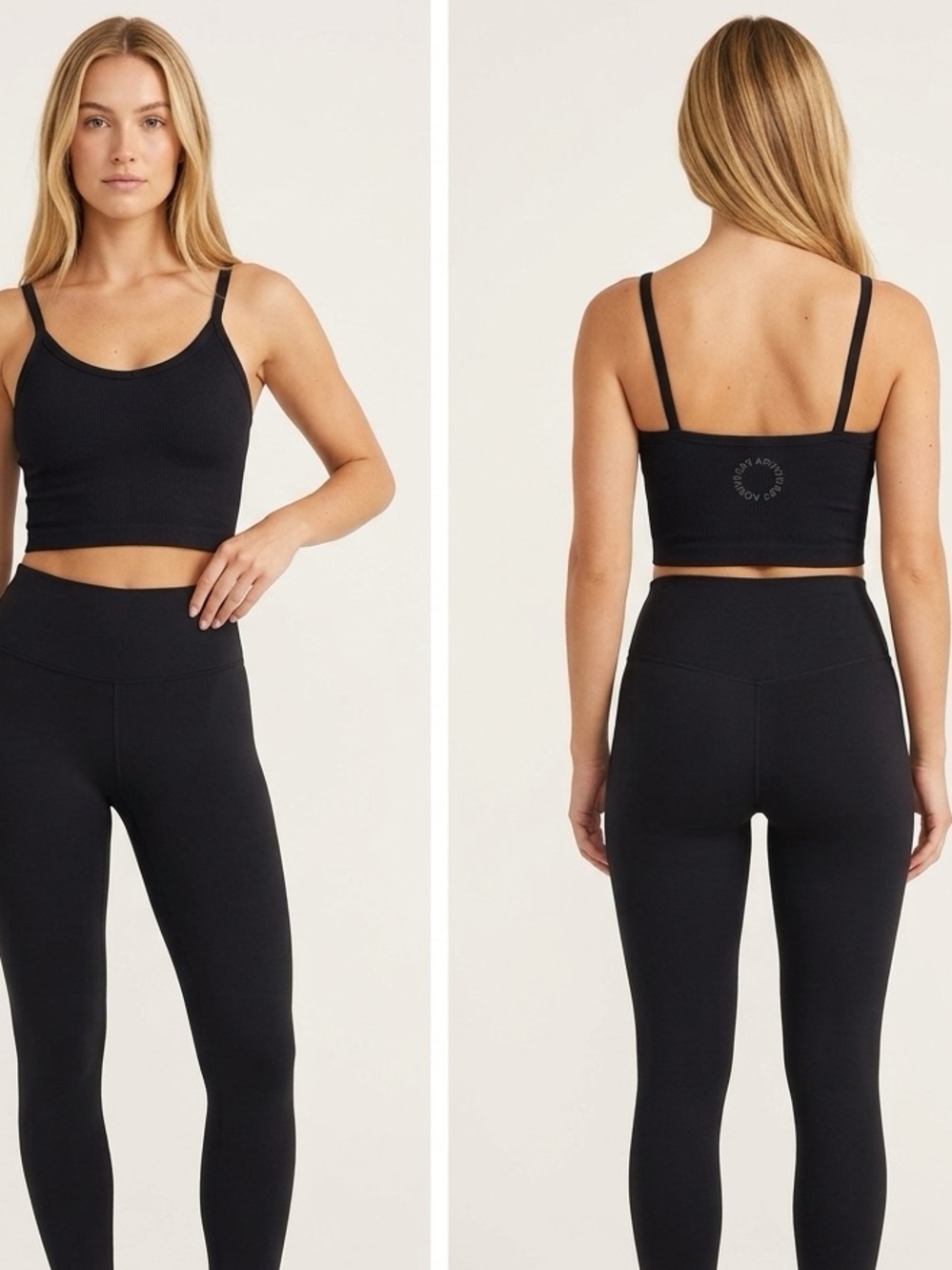 SET Active Black Ribbed Crop Tank Top Women's Medium Athletic Cropped Cami